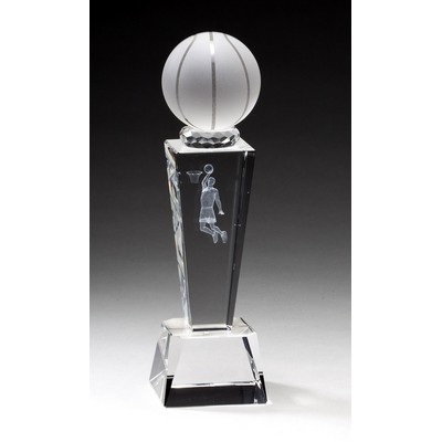 Male Basketball Crystal Trophy with Laser Engraved Figure (8 3/4" x 2 1/2")