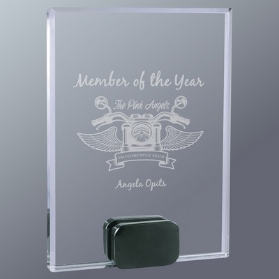 Crystal Rectangle with Black Cube Base, Medium (6"x 8"H)