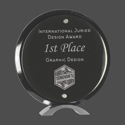 Round Black Piano Finish Floating Jade Glass Standup (8½")