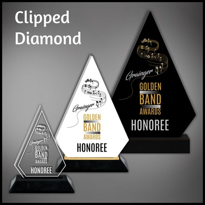 11" Clipped Diamond Clear Budget Line Acrylic Award in a Black Base