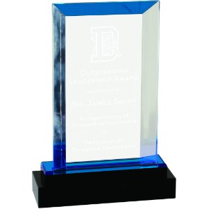 Solitaire Acrylic Award with Crystal Base, Blue, 7"H