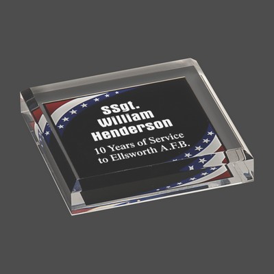 Stars & Stripes Marbleized Acrylic Paperweight (3¾"x3¾")
