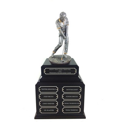 15 ½" Antique Silver Male Golf Perpetual Trophy w/32 Name Plates