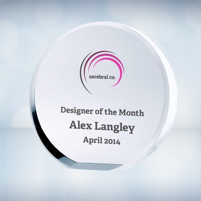 Color Imprinted Optical Crystal Beveled Circle Plaque (Small)