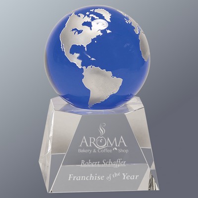 Blue Crystal Globe on Clear Crystal Base Series, Large (4"x 6-1/2"H)