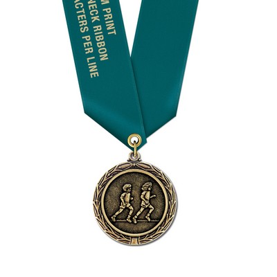 Children Running Cast MX Medal w/Satin Neck Ribbon (1½")