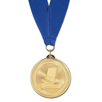 Computers Brite Laser Medal w/Grosgrain Neck Ribbon (2")