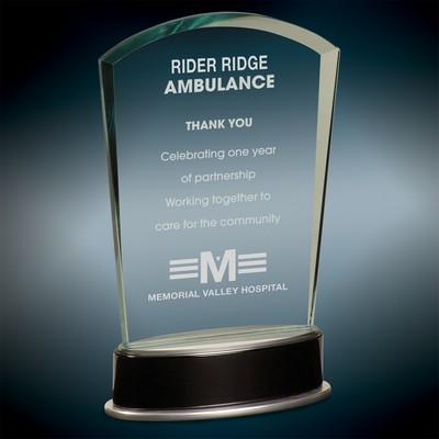 Large Fan Jade Metro Glass Award w/Silver & Black Base