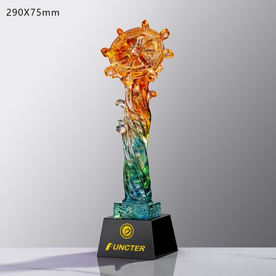 Rudder Shaped Resin Trophies w/A Black Crystal Base