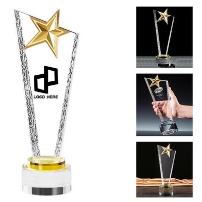 Engraved Crystal Trophy W/ Star On The Top