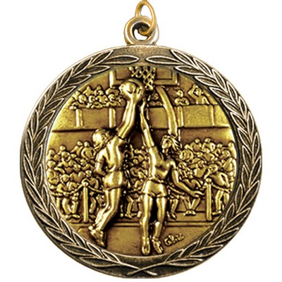Stock Medal w/ Round Edge & Wreath (Basketball Female) 2 1/2"