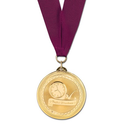 Perfect Attendance Brite Laser Medal w/Grosgrain Neck Ribbon (2")