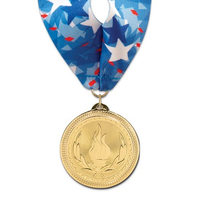 Victory Brite Laser Medal w/Stock Millennium Neck Ribbon (2")