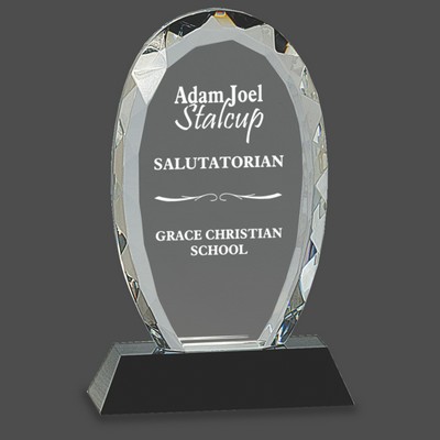 Oval Facet Crystal Award on Black Pedestal Base (7½")