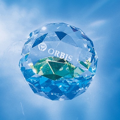Gem Cut 1-1/4" Clear Crystal Sphere Paper Weight with Rainbow Effect