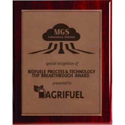 Rosewood Piano Finish Plaque with Dark Brown Faux Leather Plate, 8 x 10"