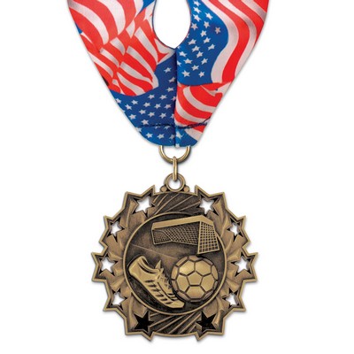 Soccer TS Medal w/Stock Millennium Neck Ribbon (2¼")