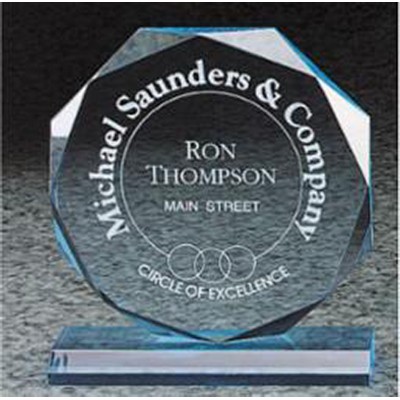 Beveled Octagon Award With Base, Blue, Medium (7" x 7-3/4")
