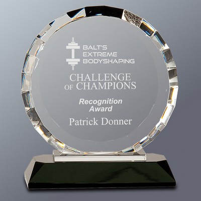 Crystal Circle with Rectangle Facets on Black Base, Large (5-3/4"x6-1/2"H)