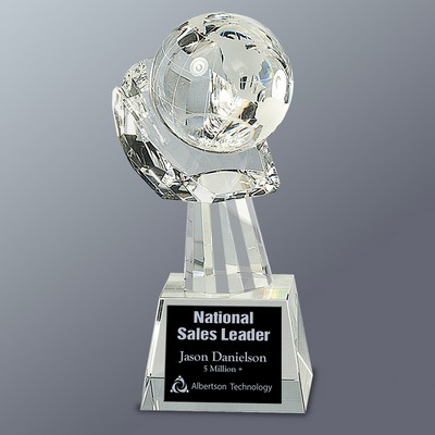 Crystal Globe in Hand on Base Award, 3-1/2"x8"H