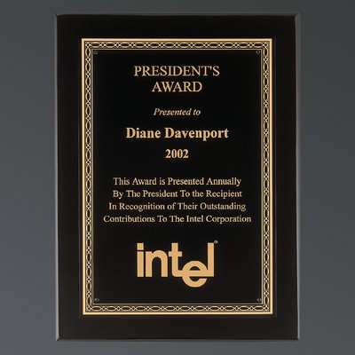 Ebony Piano Finish Rectangle, Black Brass, Ornate Gold Florentine, Large (9"x12")