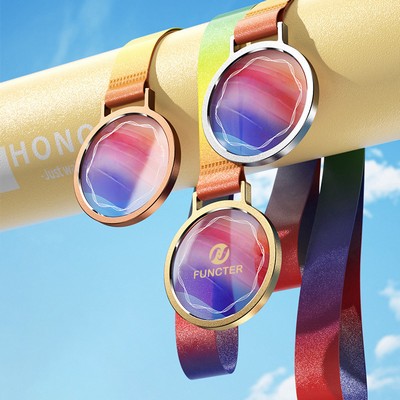 Metal-Edged Round Man Made Crystal Aluminum Alloy Award Medal UV Coated On Background Side