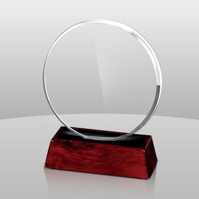 Clear Circle Award w/Rosewood Base (6"x6 1/4"x3/4")