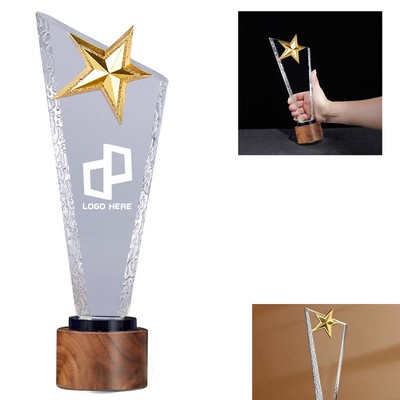 Star Crystal And Wood Tropy