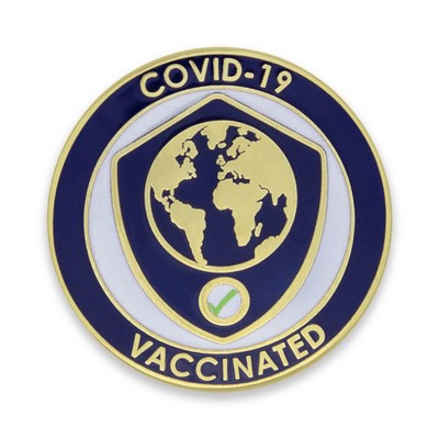 1 1/8" Shield and Globe Lapel Pin - Covid-19 "Vaccinated"