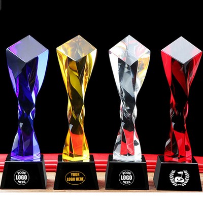 Colored Twisted Pillar Crystal Trophy