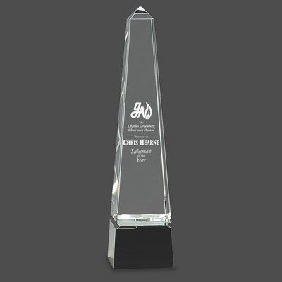 Obelisk Crystal Award on Black Pedestal Base (12")