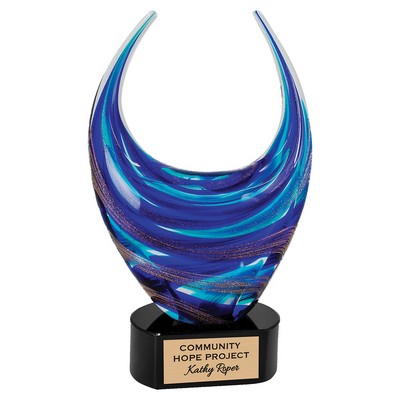 Blue Basket Art Glass Award 12"H