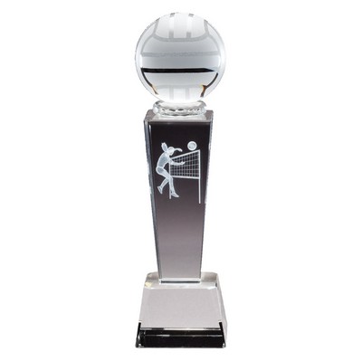 Female Volleyball Crystal Trophy with Laser Engraved Figure (8 3/4" x 2 1/2")