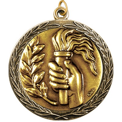 Stock Medal w/ Round Edge & Wreath (Torch & Hand) 2 1/2"