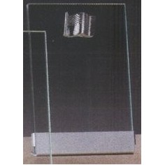 Clear Glass Plaque Award w/Silver Star, Silver Plastic Mounts & Aluminum Alloy Base (4"x6.5")