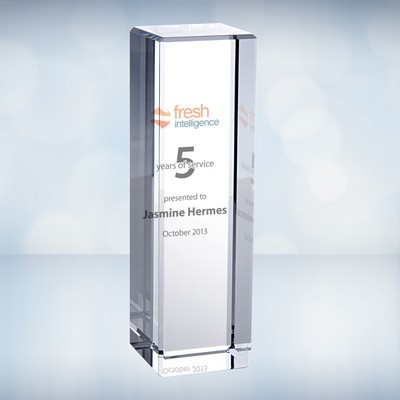 8" Color Imprinted Rectangular Column Optical Crystal Award