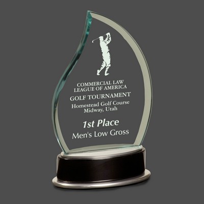 Jade Flame Metro Glass Award w/Black and Silver Base (7¾")