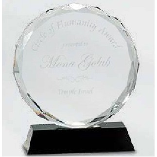 Crystal Faceted Circle Awards w/ Black Pedestal Base (5")