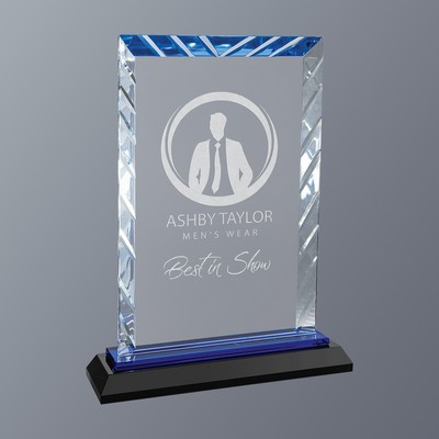 Blue Rectangle Accent Glass on Black Crystal Base, Medium (6-1/4"x 8"H)