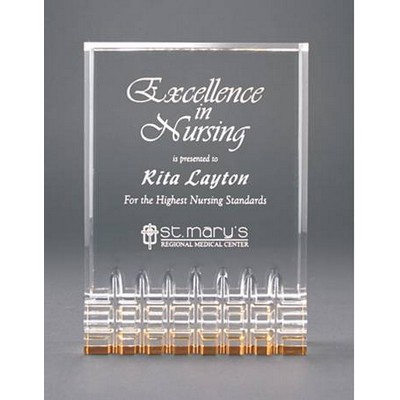 Acrylic Mirage Gold Reflective Award w/ Faceted Bottom 3 1/2" x 5"