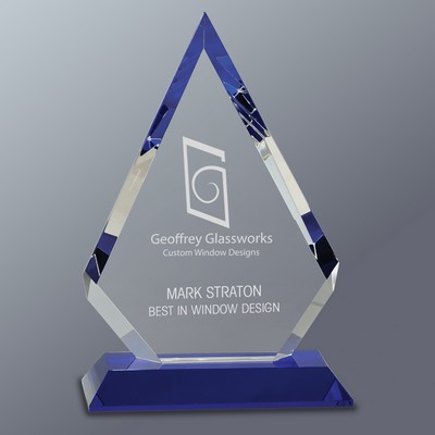 Clear Crystal Diamond on Blue Crystal Base, 6"x 9"H