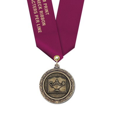 Lamp Of Learning Cast MX Medal w/Satin Neck Ribbon (1½")