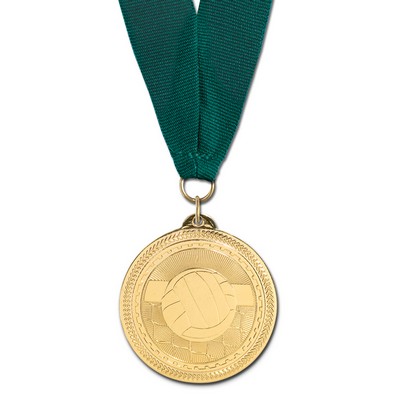 Volleyball Brite Laser Medal w/Grosgrain Neck Ribbon (2")