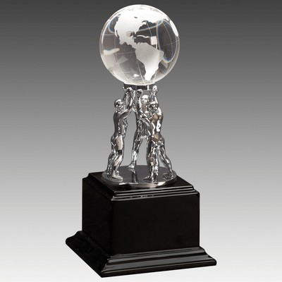 Crystal Globe w/ Men & Piano Finish Base
