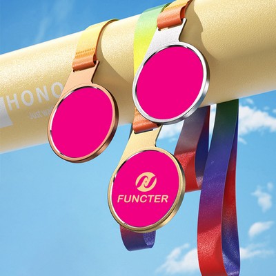 Metal-Edged Round Made Crystal Aluminum Alloy Award Medal UV Coated On Background Side