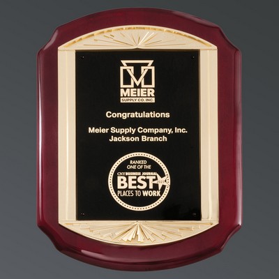 Rosewood Piano Finish Plaque with "Sunburst" Casting and Black Plate, 11"x15"