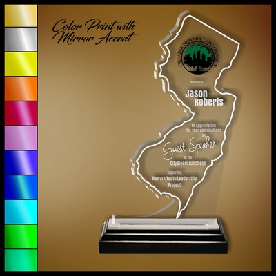 12" New Jersey Clear Acrylic Award with Color Print and Mirror Accent