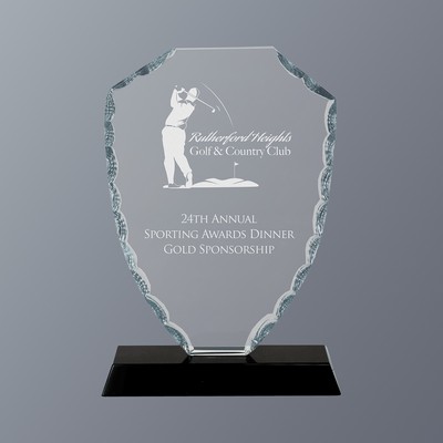 Clear Shield Facet Glass on Black Crystal Base, Medium (5"x 7-1/2"H)