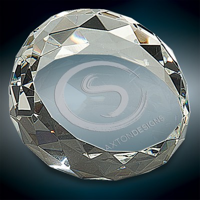 Large Round Slanted Crystal Facet Paperweight