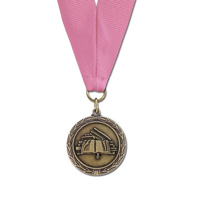Stack Of Books Cast MX Medal w/Grosgrain Neck Ribbon (1½")